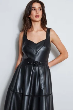 Elie Tahari Dresses & Jumpsuits|Sleeveless Dresses-Vegan Leather Fit & Flare Dress