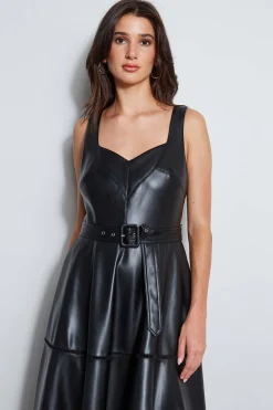 Elie Tahari Dresses & Jumpsuits|Sleeveless Dresses-Vegan Leather Fit & Flare Dress