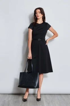 Elie Tahari Dresses & Jumpsuits|Suiting-Vegan Leather Short Sleeve Belted Knit Dress