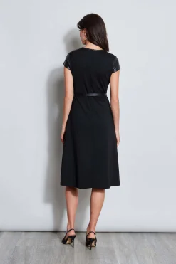 Elie Tahari Dresses & Jumpsuits|Suiting-Vegan Leather Short Sleeve Belted Knit Dress