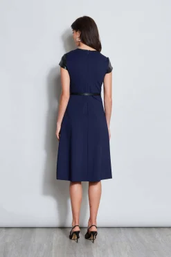 Elie Tahari Dresses & Jumpsuits|Suiting-Vegan Leather Short Sleeve Belted Knit Dress