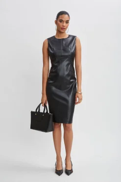 Elie Tahari Dresses & Jumpsuits|Sleeveless Dresses-Vegan Leather Side Panel Dress