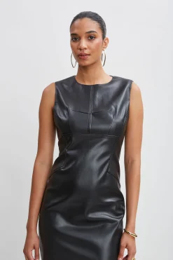 Elie Tahari Dresses & Jumpsuits|Sleeveless Dresses-Vegan Leather Side Panel Dress