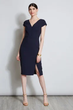 Elie Tahari Dresses & Jumpsuits|Short Sleeve Dresses-V-Neck Crepe Dress