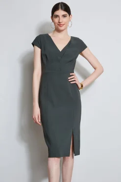 Elie Tahari Dresses & Jumpsuits|Short Sleeve Dresses-V-Neck Crepe Dress