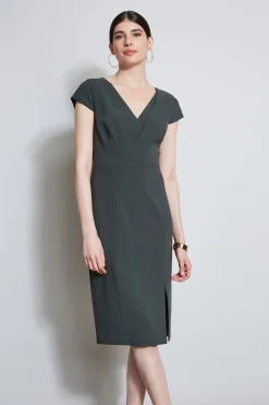 Elie Tahari Dresses & Jumpsuits|Short Sleeve Dresses-V-Neck Crepe Dress