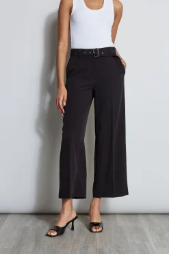 Elie Tahari Bottoms-Wide Leg Cropped Belted Pant