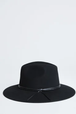 Elie Tahari Fragrance|Gloves-Wool Wide Brim Leather Trim Fedora Hat