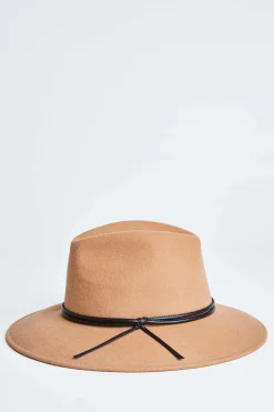 Elie Tahari Fragrance|Gloves-Wool Wide Brim Leather Trim Fedora Hat